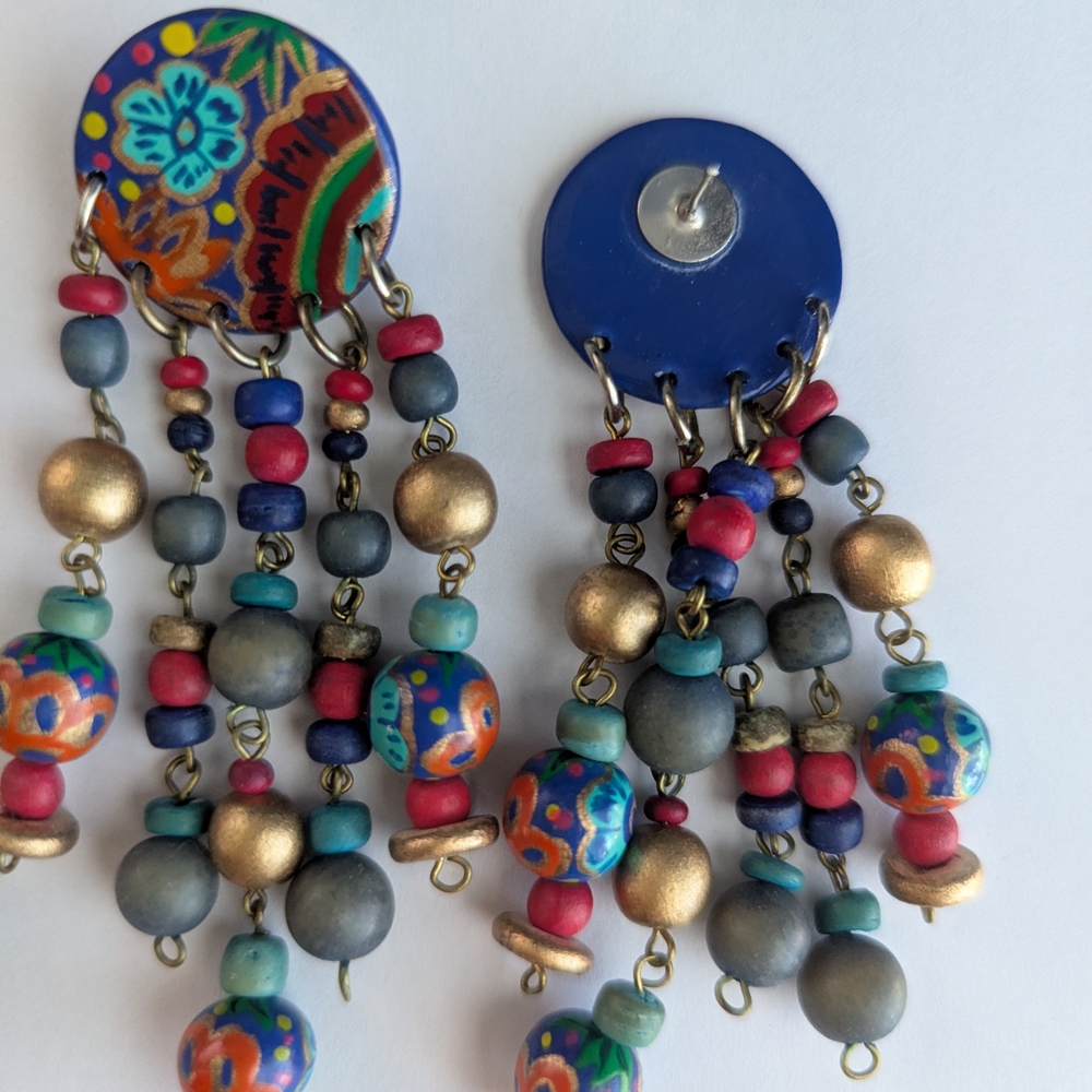 Lot Multicolor Beaded Statement Dangle Earrings -… - image 3